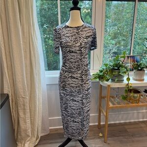 NWOT Open Edit Midi Knit Dress in Blue Blizzard Dye Dive - Size Small